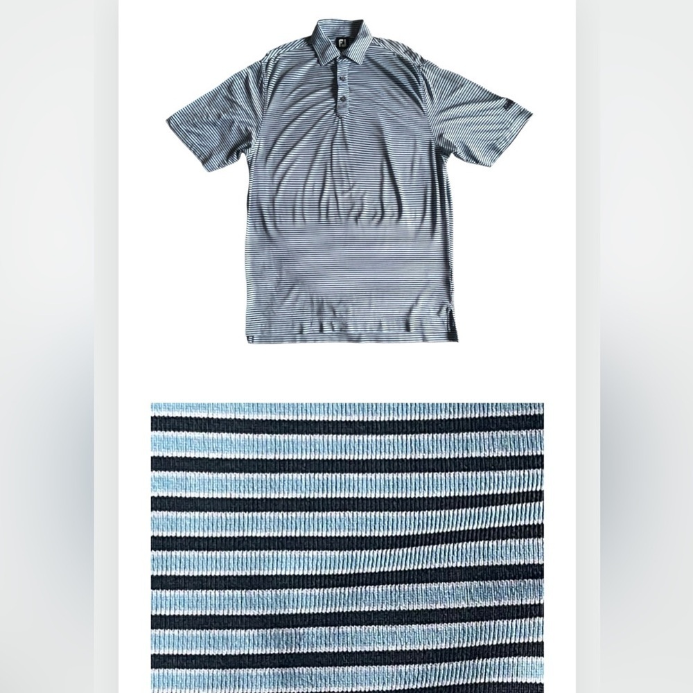 FootJoy Polo Mens Medium Sky Blue Black Striped Golf River Hills Country Casual
